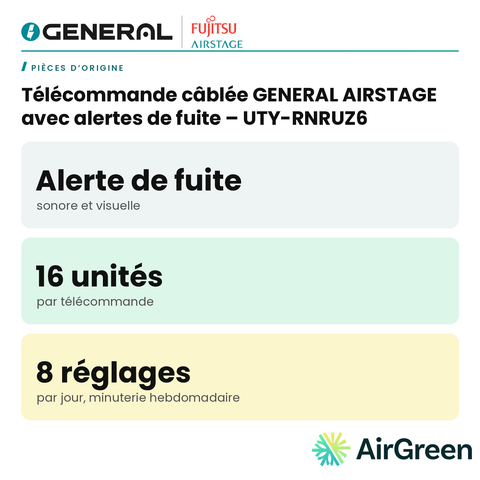 Télécommande câblée GENERAL AIRSTAGE avec alertes de fuite – UTY-RNRUZ6 – carte principale | Montréal, Laval, Longueuil, Rive-Sud, Rive-Nord