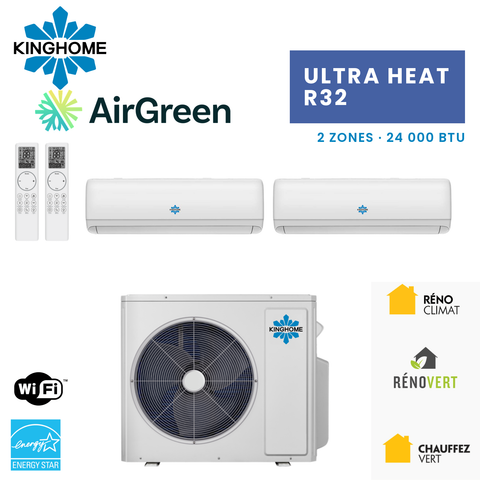 Thermopompe 2-Zones KINGHOME Ultra Heat R32 24 000 BTU – photo principale – Laval, Longueuil, Rive-Sud