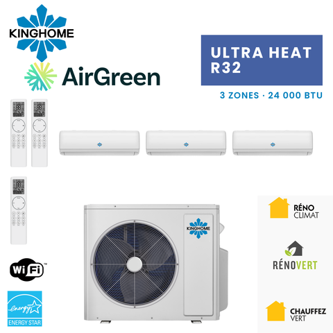 Thermopompe 3-Zones KINGHOME Ultra Heat R32 24 000 BTU – photo principale – Rive-Sud, Rive-Nord, Montréal