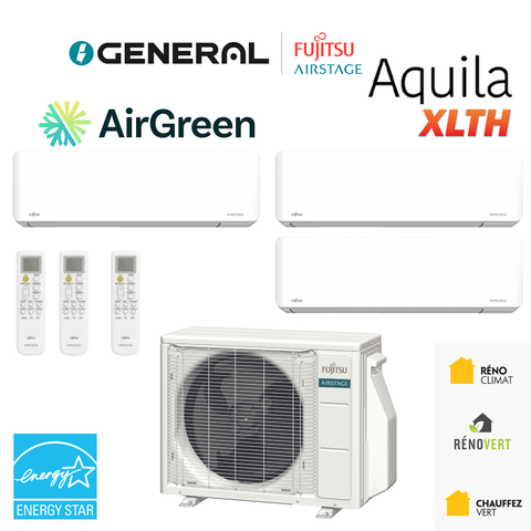 Thermopompe multizone GENERAL AIRSTAGE Aquila XLTH 3 zones 24 000 BTU – carte principale | Montréal, Laval, Longueuil, Rive-Sud, Rive-Nord