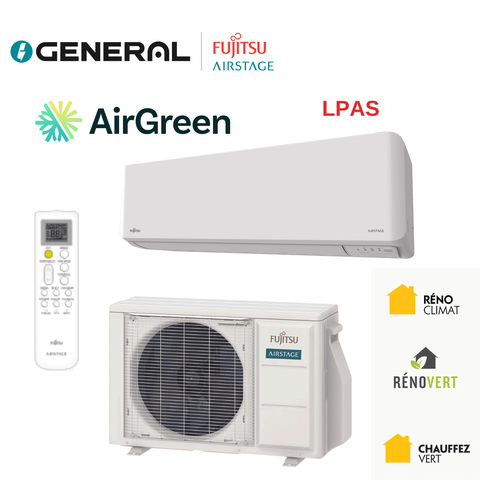 Thermopompe murale GENERAL AIRSTAGE LPAS 12 000 BTU – carte principale | Montréal, Laval, Longueuil, Rive-Sud, Rive-Nord