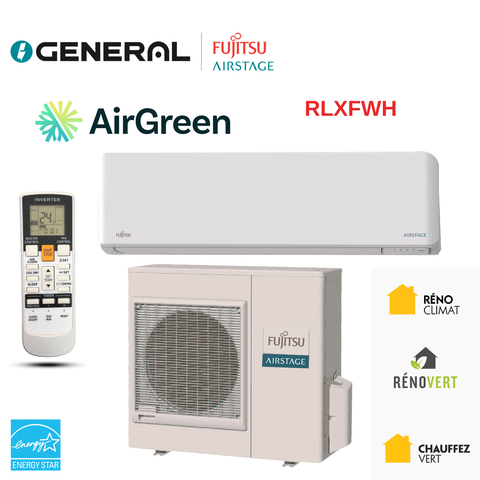 Thermopompe murale GENERAL AIRSTAGE RLXFWH 24 000 BTU – carte principale | Montréal, Laval, Longueuil, Rive-Sud, Rive-Nord