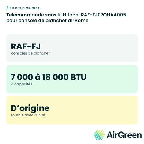 Télécommande sans fil Hitachi RAF-FJ07QHAA005 pour console de plancher airHome