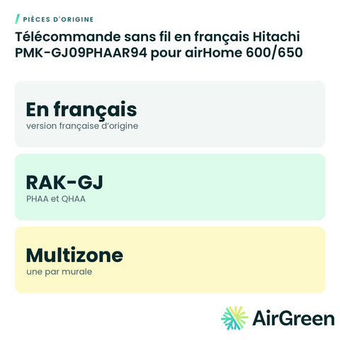 Télécommande sans fil en français Hitachi PMK-GJ09PHAAR94 pour airHome 600/650