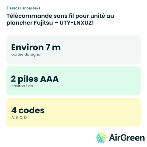 Télécommande sans fil pour unité au plancher Fujitsu – UTY-LNXUZ1