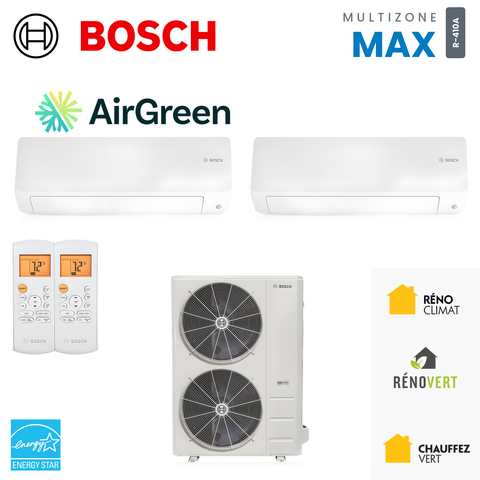 Thermopompe multizone Bosch Climate 5000 MAX Performance 2 zones R-410A, unités murales et unité extérieure