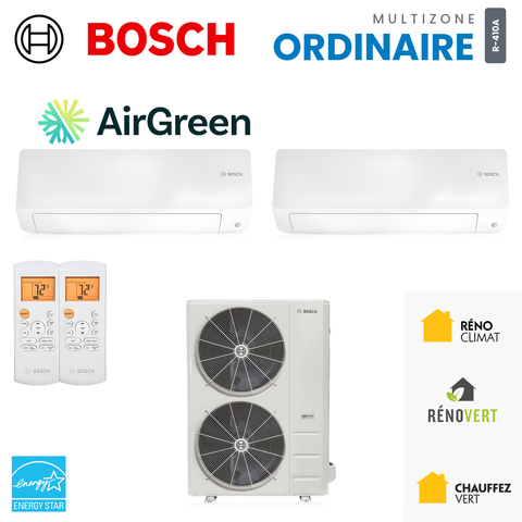 Thermopompe multizone Bosch Climate 5000 Ordinaire 2 zones R-410A, unités murales et unité extérieure