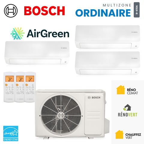 Thermopompe multizone Bosch Climate 5000 Ordinaire 3 zones R-410A, unités murales et unité extérieure