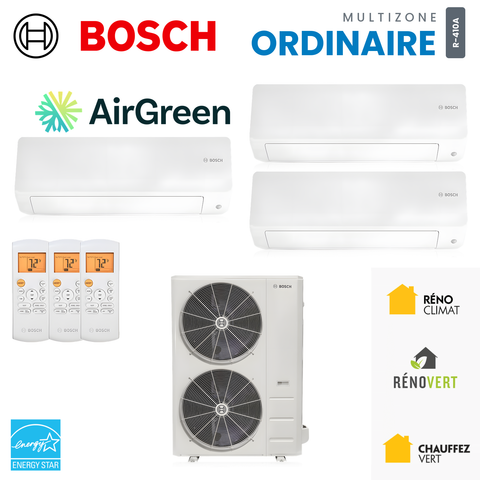Thermopompe multizone Bosch Climate 5000 Ordinaire 3 zones R-410A, unités murales et unité extérieure