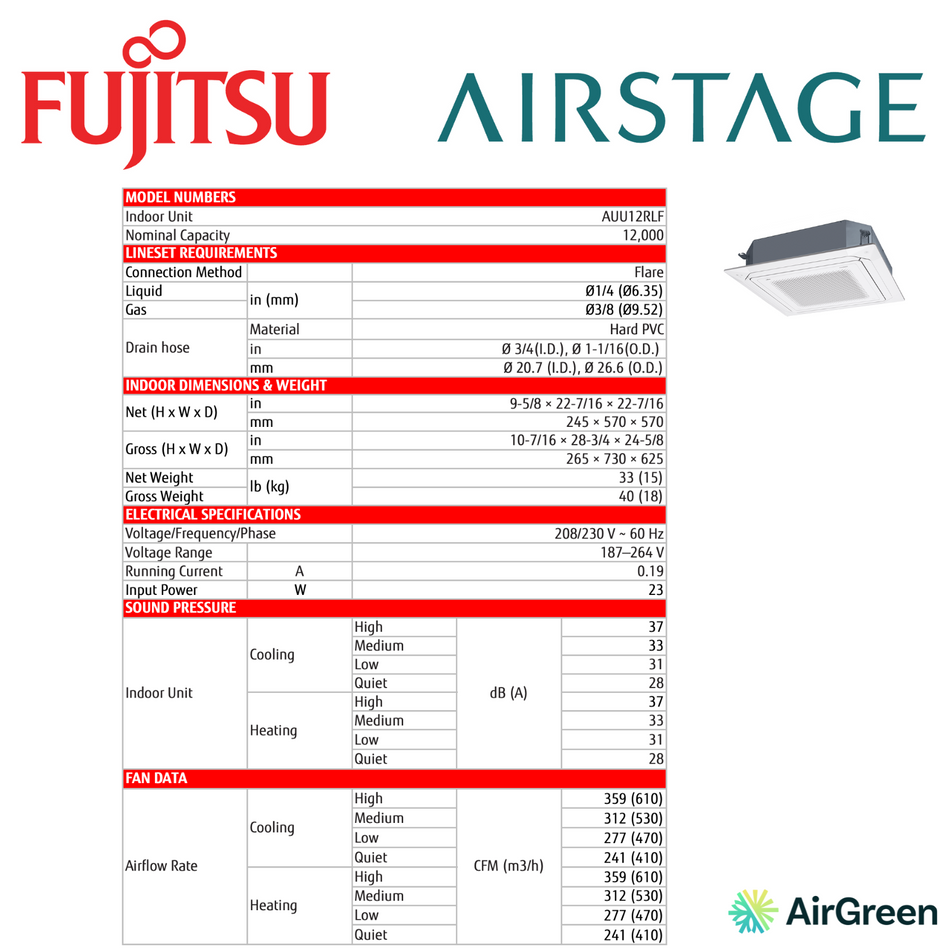 Cassette de Plafond Fujitsu RLF | 12 000 BTU | Installation à Montréal, Laval, Longueuil, Rive Sud & Rive Nord