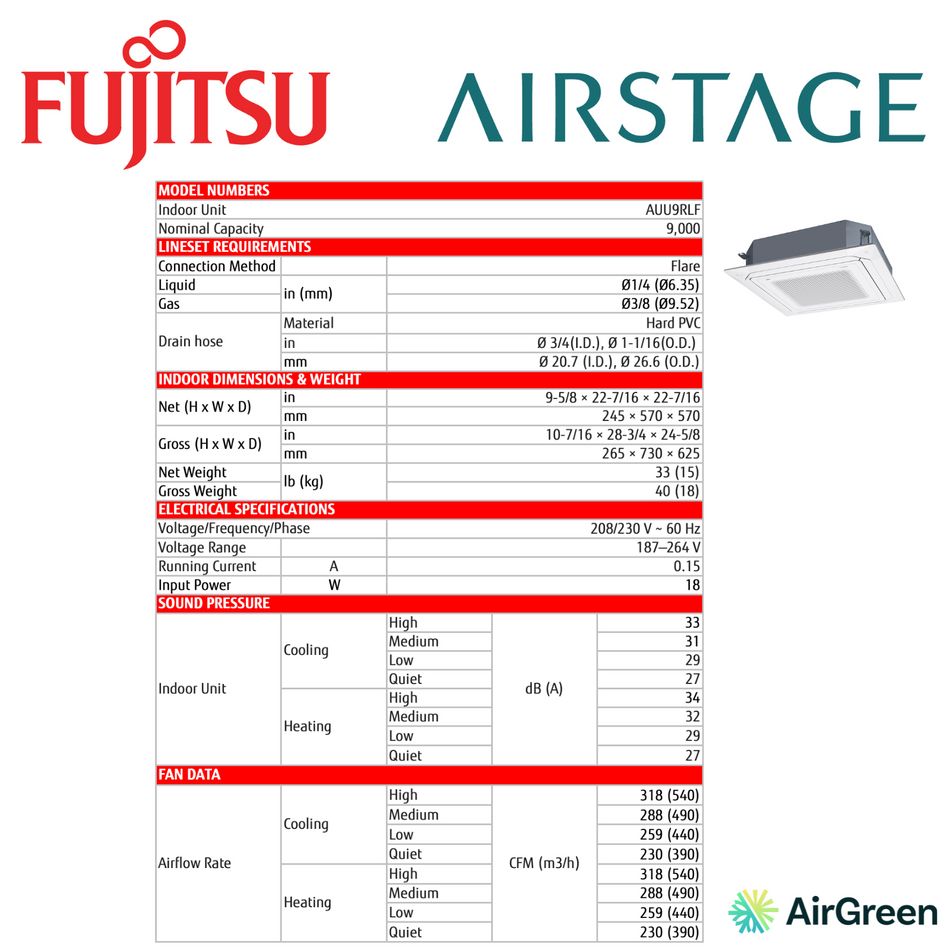 Cassette de Plafond Fujitsu RLF | 9 000 BTU | Installation à Montréal, Laval, Longueuil, Rive Sud & Rive Nord