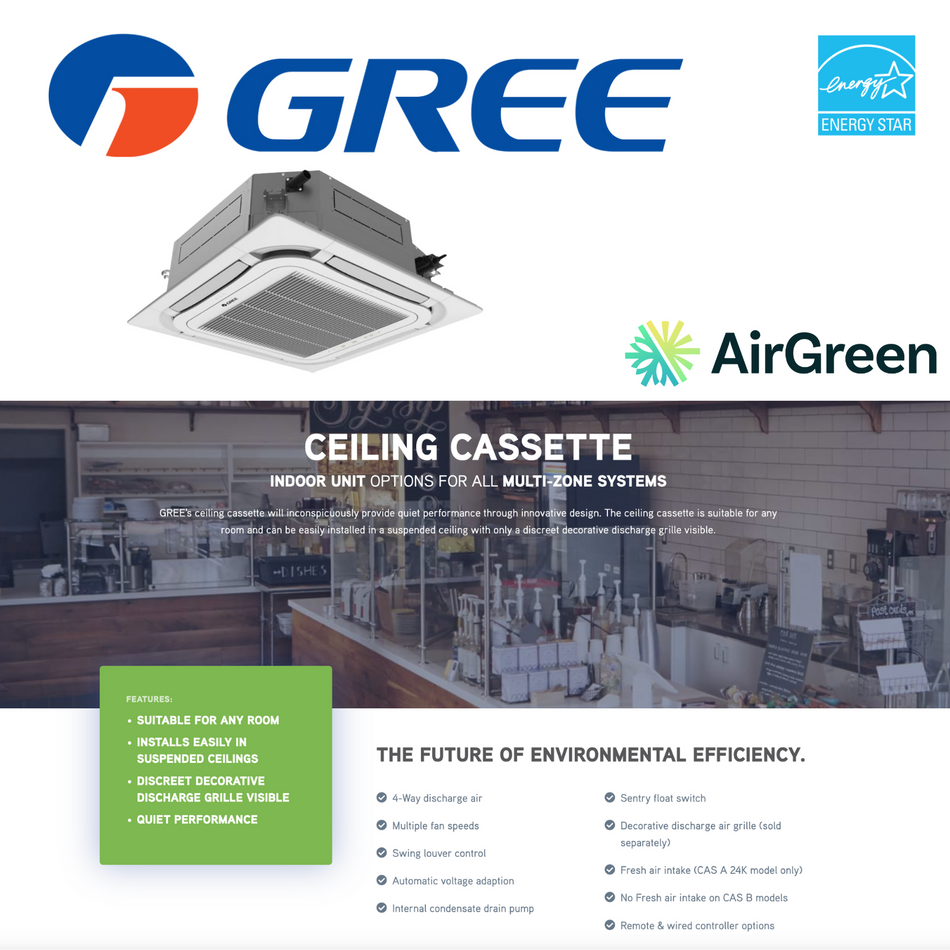 GREE Rev B Ceiling Cassette | 24 000 BTU | Installation in Montreal, Laval, Longueuil, South Shore and North Shore