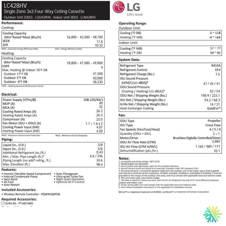LG Ceiling Cassette | 42 000 BTU | Montreal, Laval, Longueuil, South Shore & North Shore