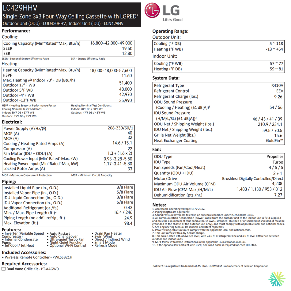 Cassette de Plafond LG DUAL VANE | 42 000 BTU | Montréal, Laval, Longueuil, Rive Sud & Rive Nord