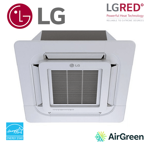 LG : Plafonnier de type cassette 3X3 LGRED | 42 000 BTU, appareil CVAC discret et performant pour grands espaces.