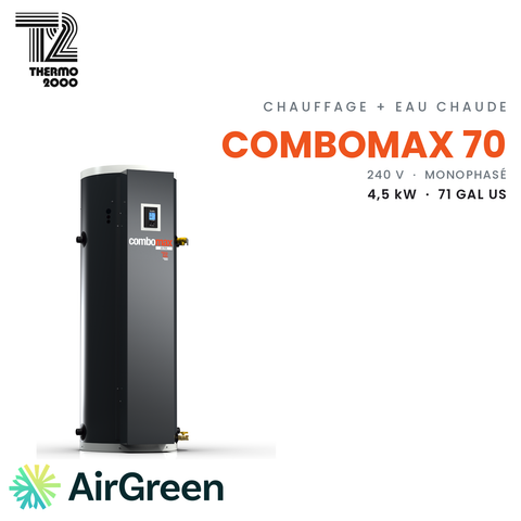 Chaudière électrique avec eau chaude intégrée Thermo 2000 ComboMax ULTRA 70 de 4,5 kW (71 gal US), 240 V monophasé