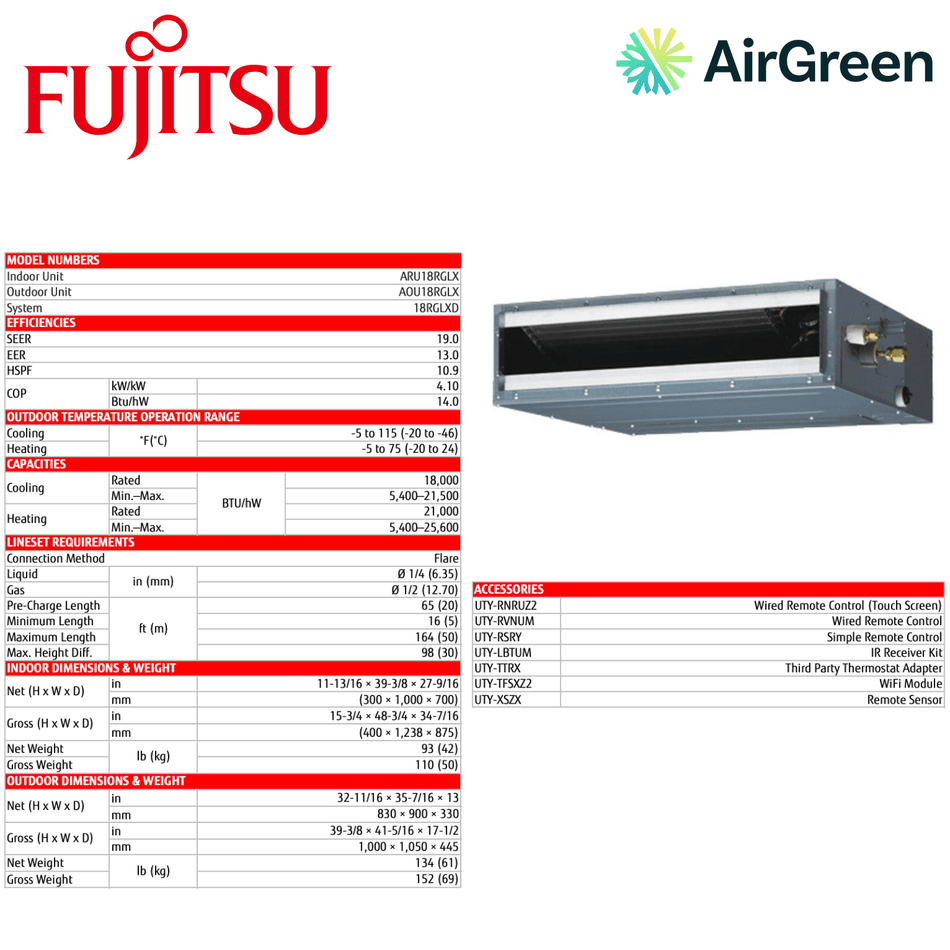 Gainable Fujitsu RGLX | 18 000 BTU | Installation à Montréal, Laval, Longueuil, Rive Sud et Rive Nord