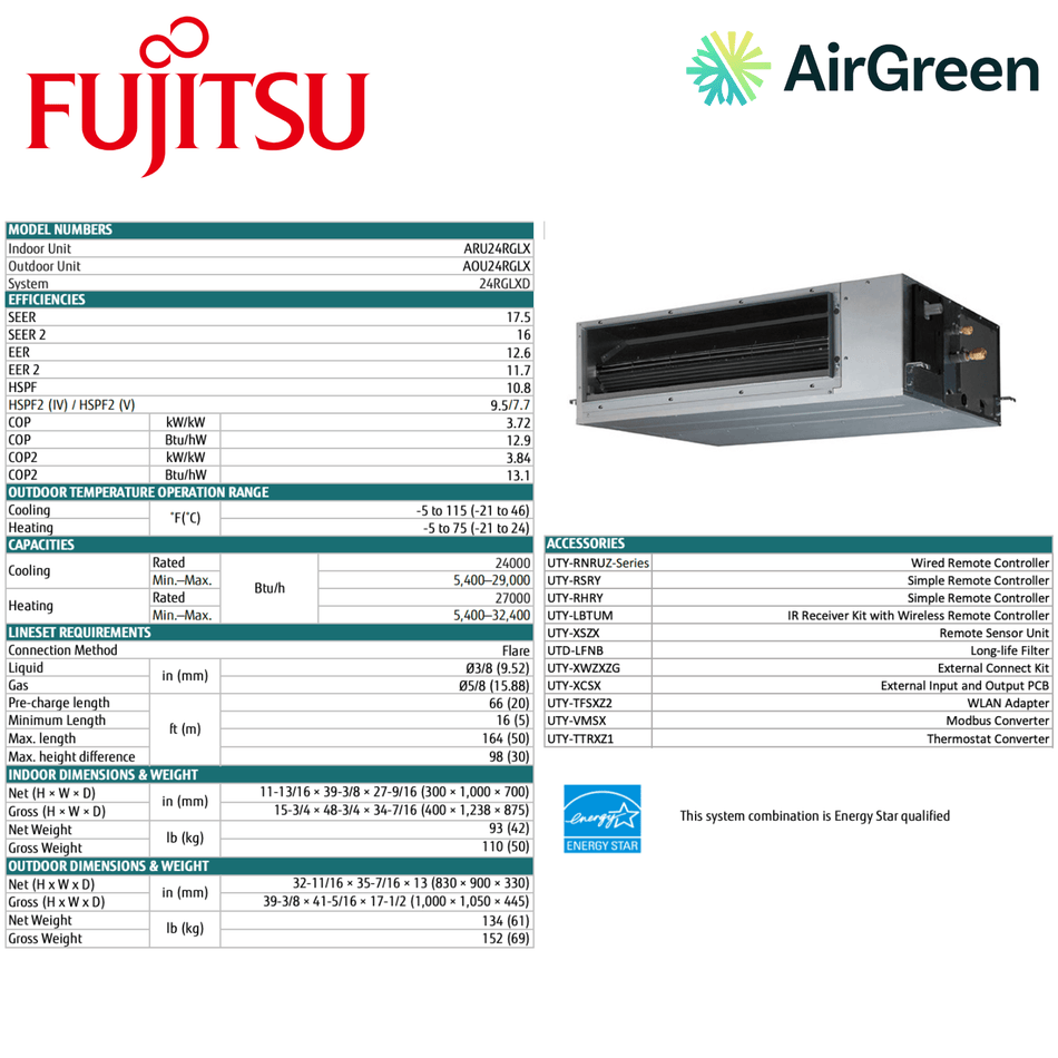 Gainable Fujitsu RGLX | 24 000 BTU | Installation à Montréal, Laval, Longueuil, Rive Sud et Rive Nord