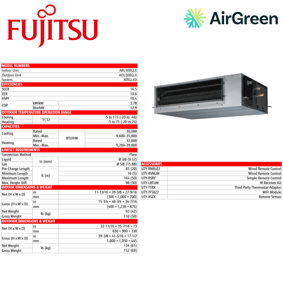 Gainable Fujitsu RGLX | 30 000 BTU | Installation à Montréal, Laval, Longueuil, Rive Sud et Rive Nord