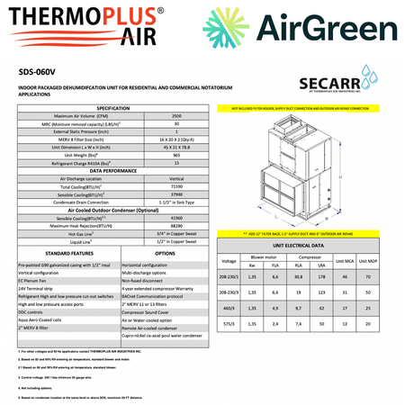 Déshumidificateur Commercial : SECARR SDS SDS-060V de THERMOPLUS AIR spec sheet with relevant information