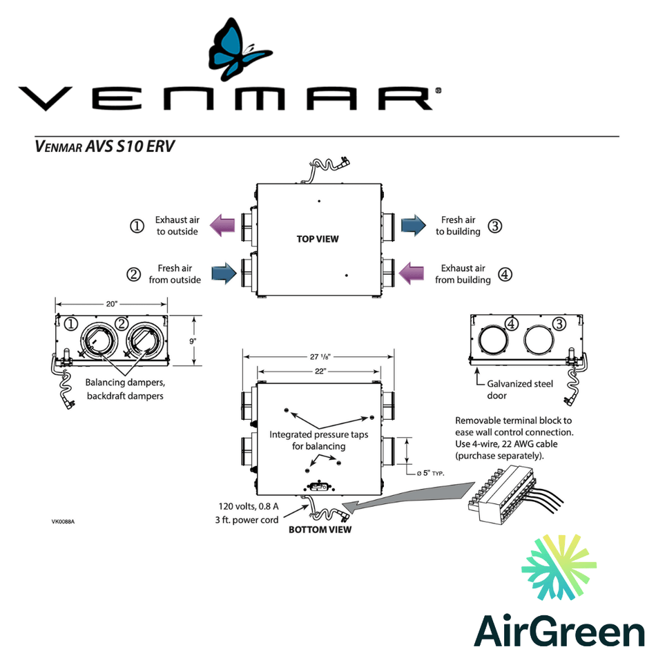 Échangeur d'Air VENMAR AVS® SÉRIE S 41700 spec sheet with relevant information