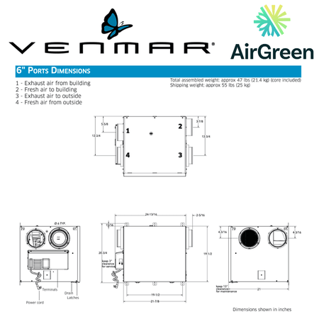 Échangeur d'Air VENMAR AVS® SÉRIE AI2 A210E75RS spec sheet with relevant information
