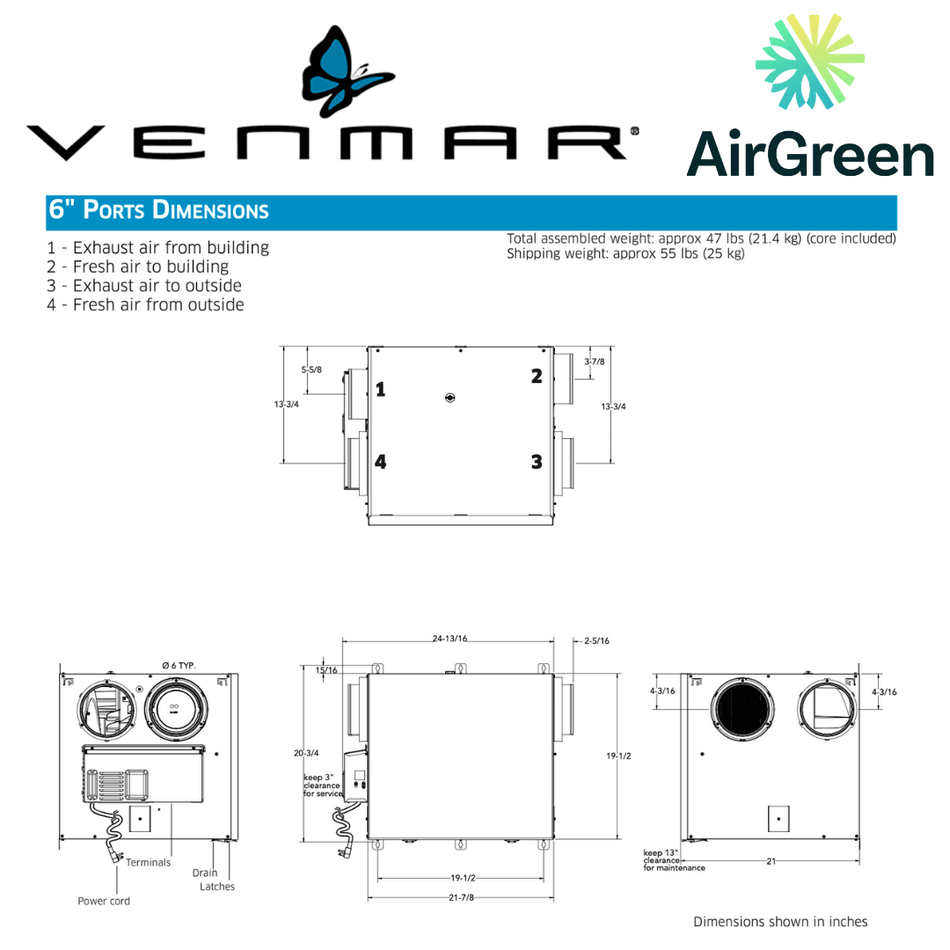 Échangeur d'Air VENMAR AVS® SÉRIE AI2 A210E75RS spec sheet with relevant information