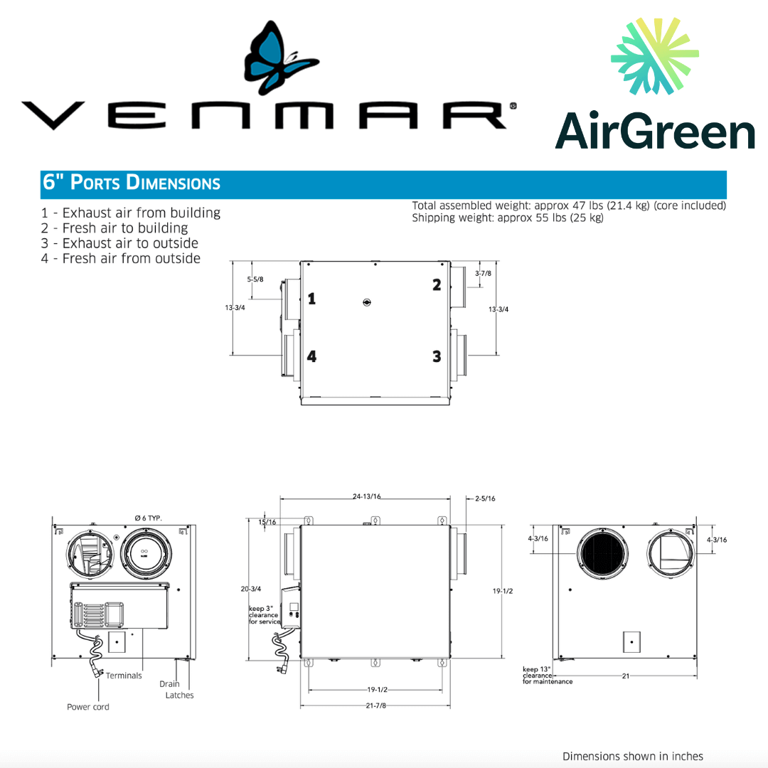 Échangeur d'Air VENMAR AVS® SÉRIE AI2 A230H75RS spec sheet with relevant information