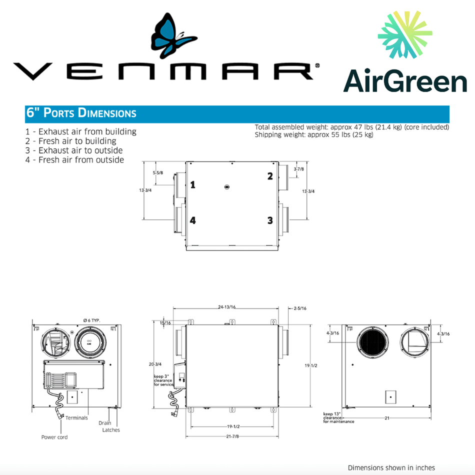 Échangeur d'Air VENMAR AVS® SÉRIE AI2 A230H75RS spec sheet with relevant information