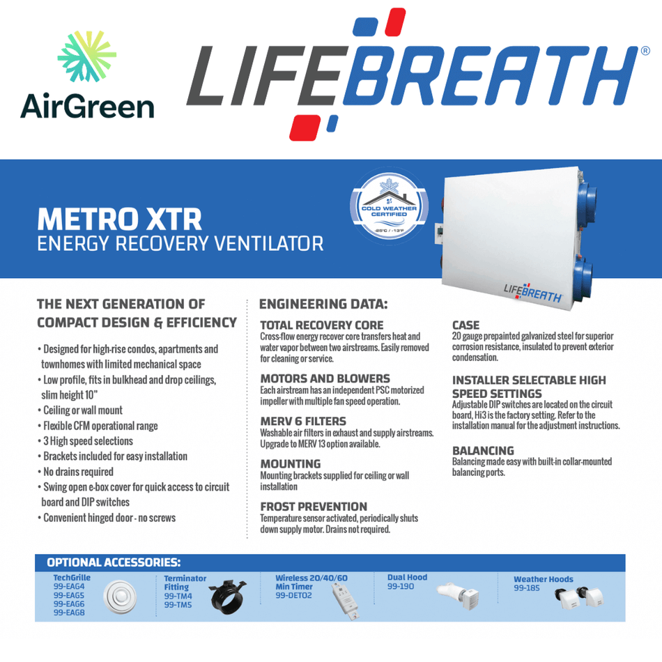 Échangeur d'Air LIFEBREATH METRO XTR Montréal, Laval, Longueuil, Rive Sud et Rive Nord