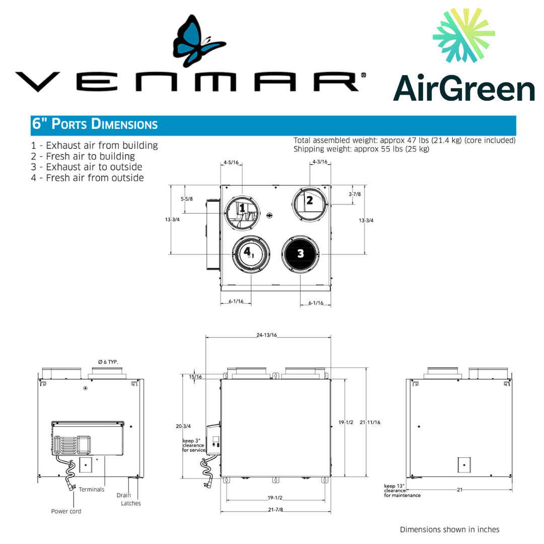 Échangeur d'Air VENMAR AVS® SÉRIE AI2 A180H75RT spec sheet with relevant information
