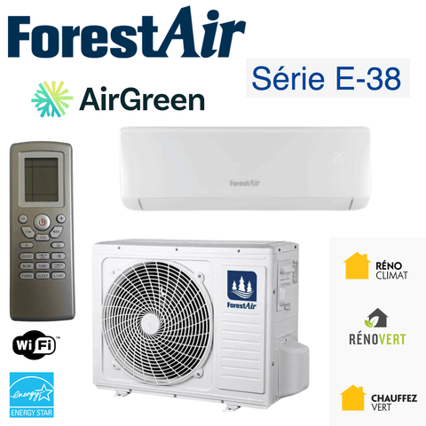Thermopompe FORESTAIR E-38 | 24 000 BTU | Installation Laval & Montréal - AirGreen product with remote and energy certifications