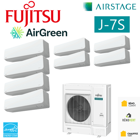 FUJITSU AIRSTAGE J-7S Mini-VRF R32 | 36000 BTU - 8 Têtes unité de climatisation avec 8 têtes intérieure et extérieure éco-énergétique