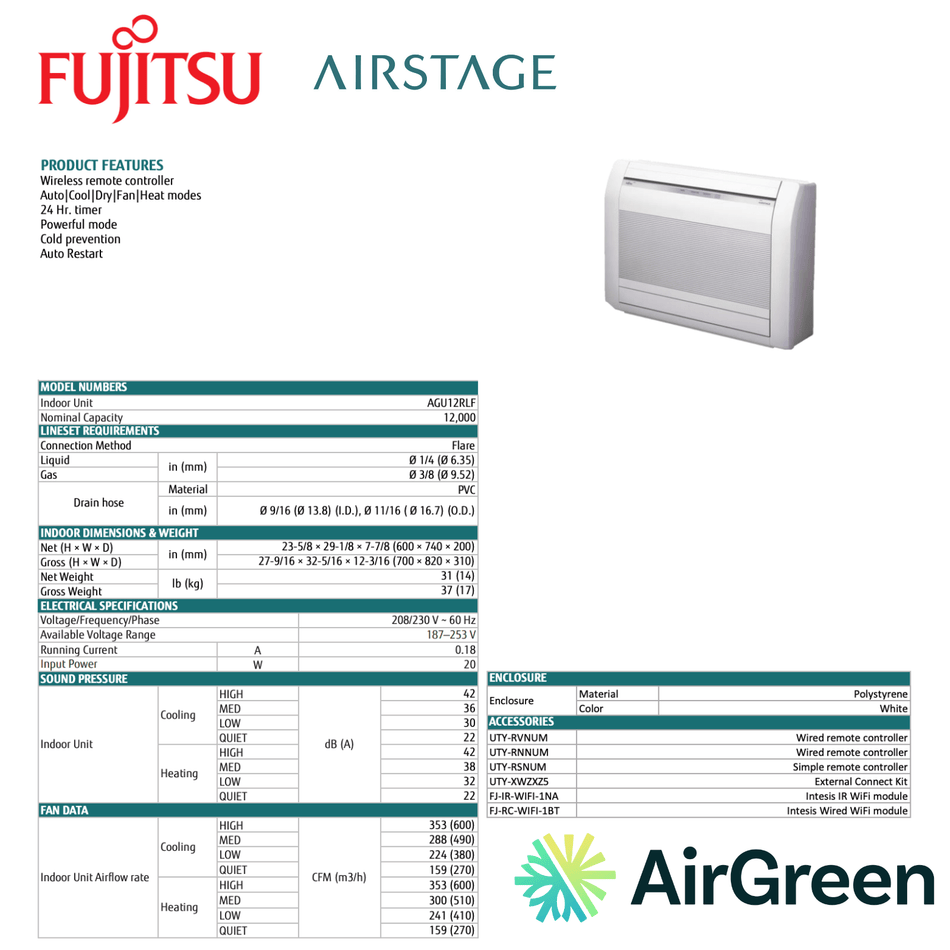 FUJITSU Floor Console | 12,000 BTU | Montreal, Laval, Longueuil, South Shore and North Shore