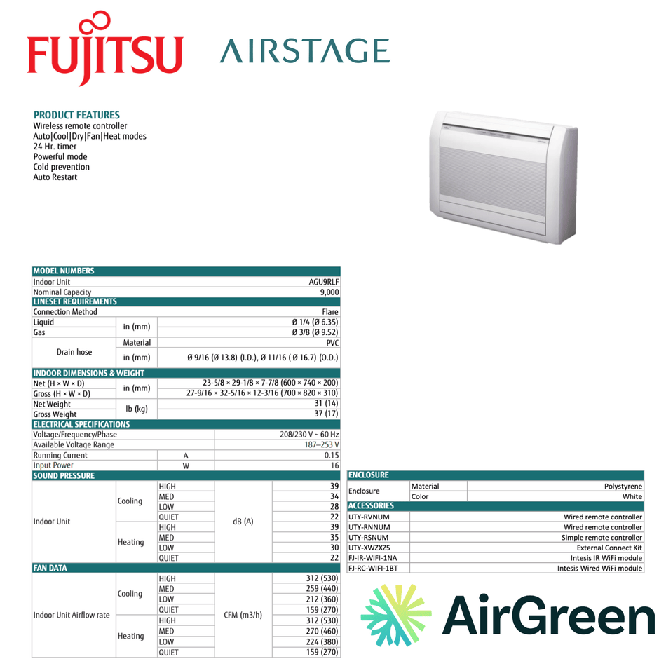 FUJITSU Floor Console | 9,000 BTU | Montreal, Laval, Longueuil, South Shore and North Shore