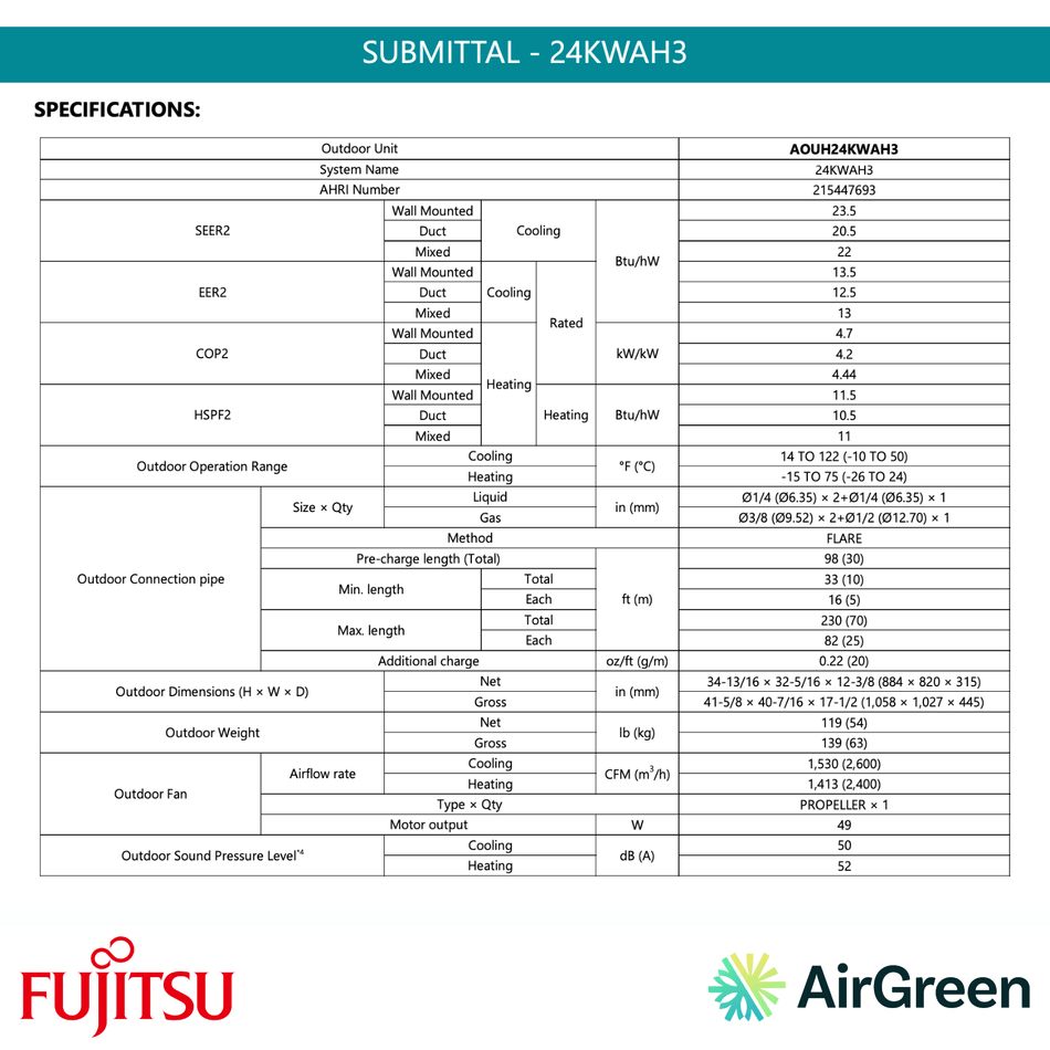 Thermopompe 2-Zones FUJITSU Aquila XLTH R32 | 24 000 BTU | Montréal, Laval, Rive Sud, Rive Nord