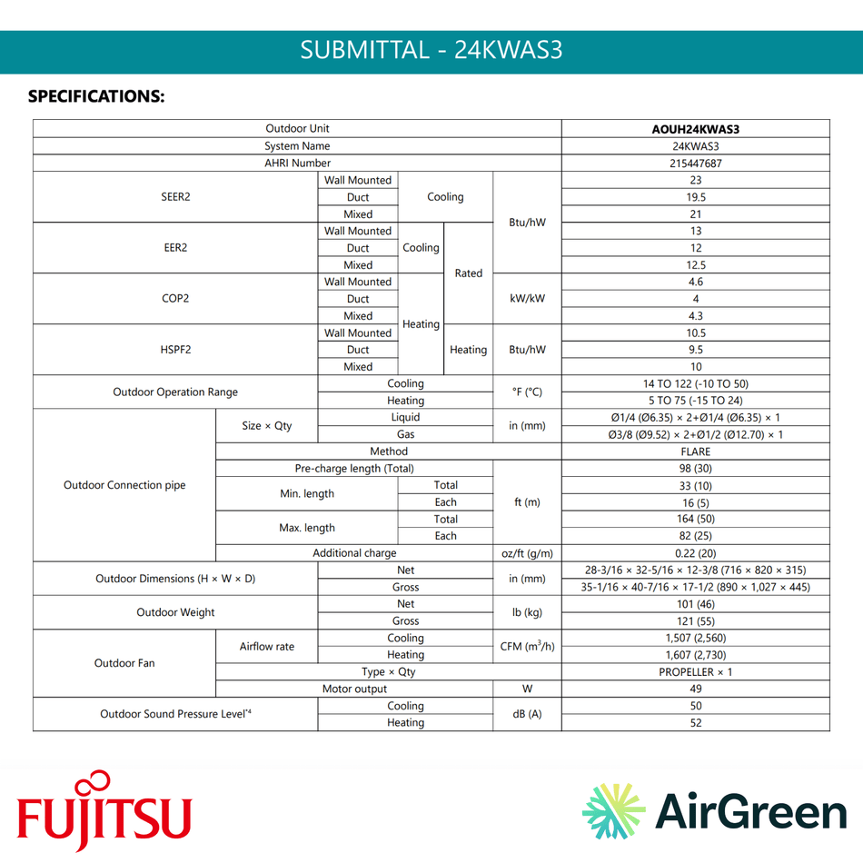 Thermopompe DoubleZone FUJITSU Aquila R32 | 24 000 BTU | Montréal, Laval, Rive Sud, Rive Nord