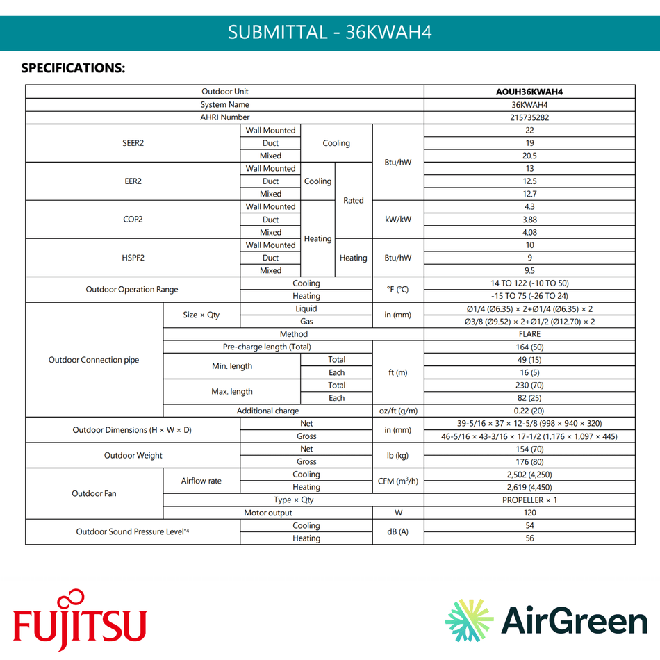 Thermopompe 2-Zones FUJITSU Aquila XLTH R32 | 36 000 BTU | Montréal, Laval, Rive Sud, Rive Nord