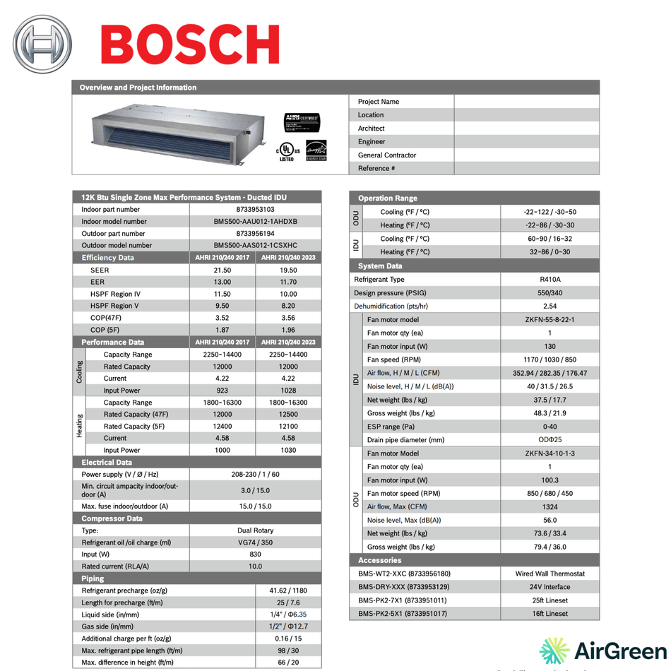 BOSCH Ducted System | 12 000 BTU | Montreal, Laval, Longueuil, South Shore and North Shore