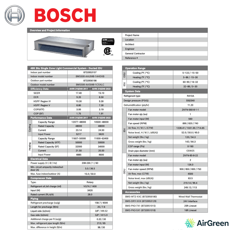 BOSCH Ducted System | 48 000 BTU | Montreal, Laval, Longueuil, South Shore and North Shore