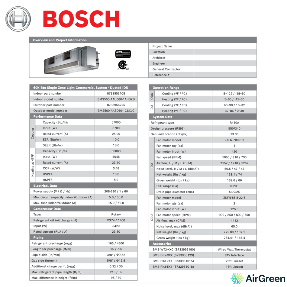 BOSCH Ducted System | 60 000 BTU | Montreal, Laval, Longueuil, South Shore and North Shore