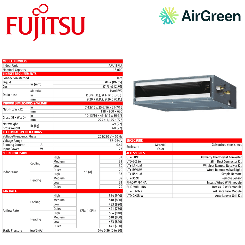 Gainable Fujitsu RLF | 18 000 BTU | Installation à Montréal, Laval, Longueuil, Rive Sud et Rive Nord