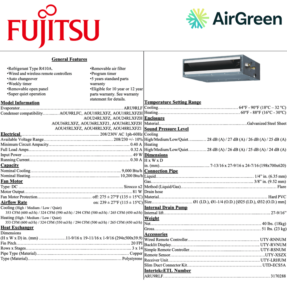 Gainable Fujitsu RLF | 9 000 BTU | Installation à Montréal, Laval, Longueuil, Rive Sud et Rive Nord