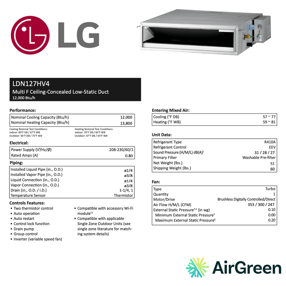 LG Low Static Pressure Ducted | 12 000 BTU | Montreal, Laval, Longueuil, South Shore and North Shore