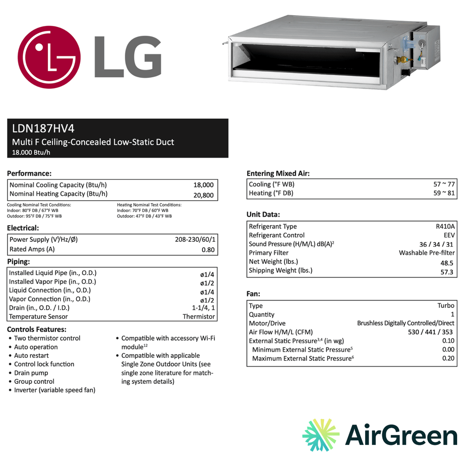 LG Low Static Pressure Ducted | 18 000 BTU | Montreal, Laval, Longueuil, South Shore and North Shore
