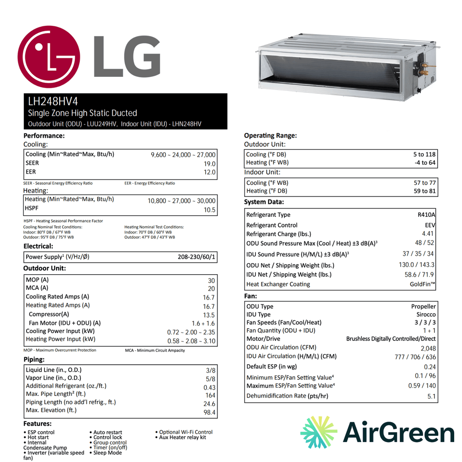 LG High Static Pressure Ducted | 24 000 BTU | Montreal, Laval, Longueuil, South Shore and North Shore