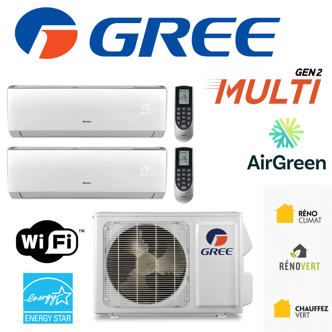 Thermopompe Double Zone Gree Multi GEN2 Compresseur 18 000 BTU