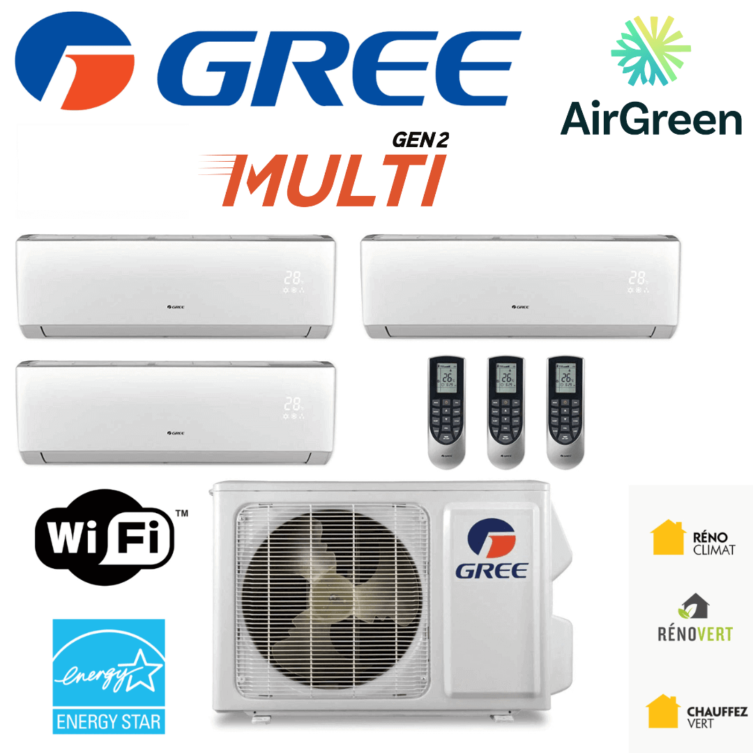 Thermopompe Triple Zone Gree Multi GEN2 Compresseur 24 000 BTU