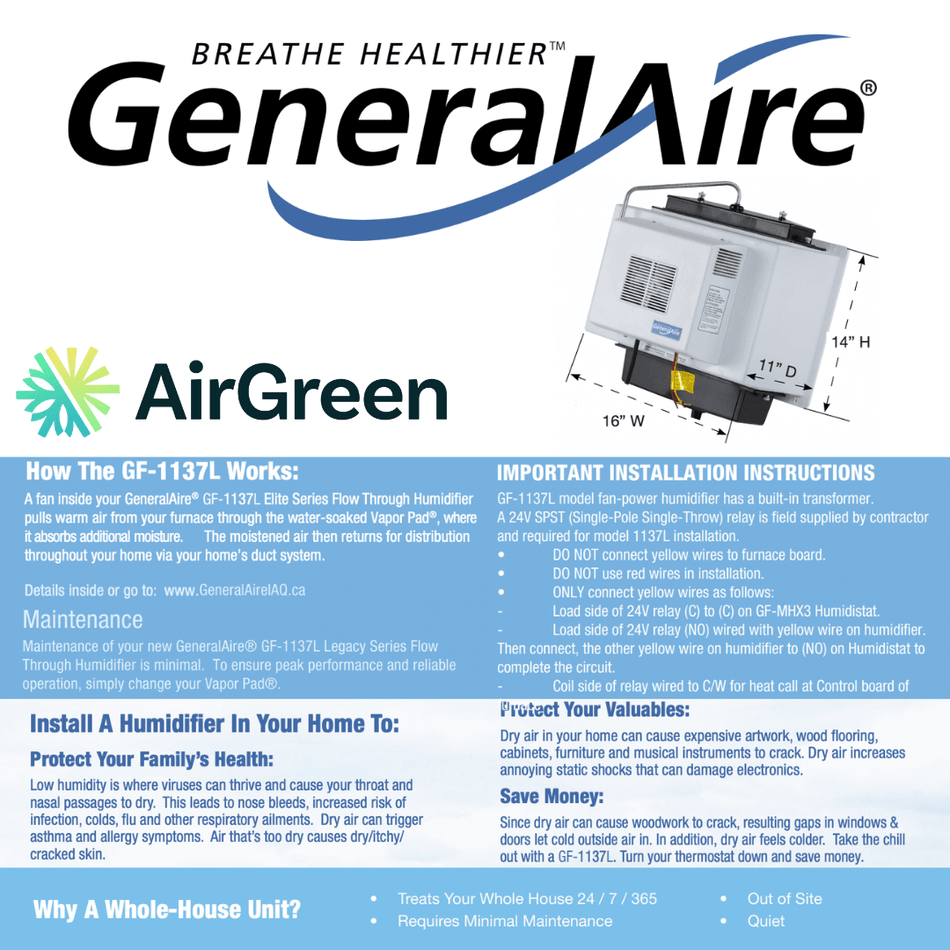 GeneralAire GF1137L Humidifier | Installation in Montreal, Laval, Longueuil, South Shore and North Shore