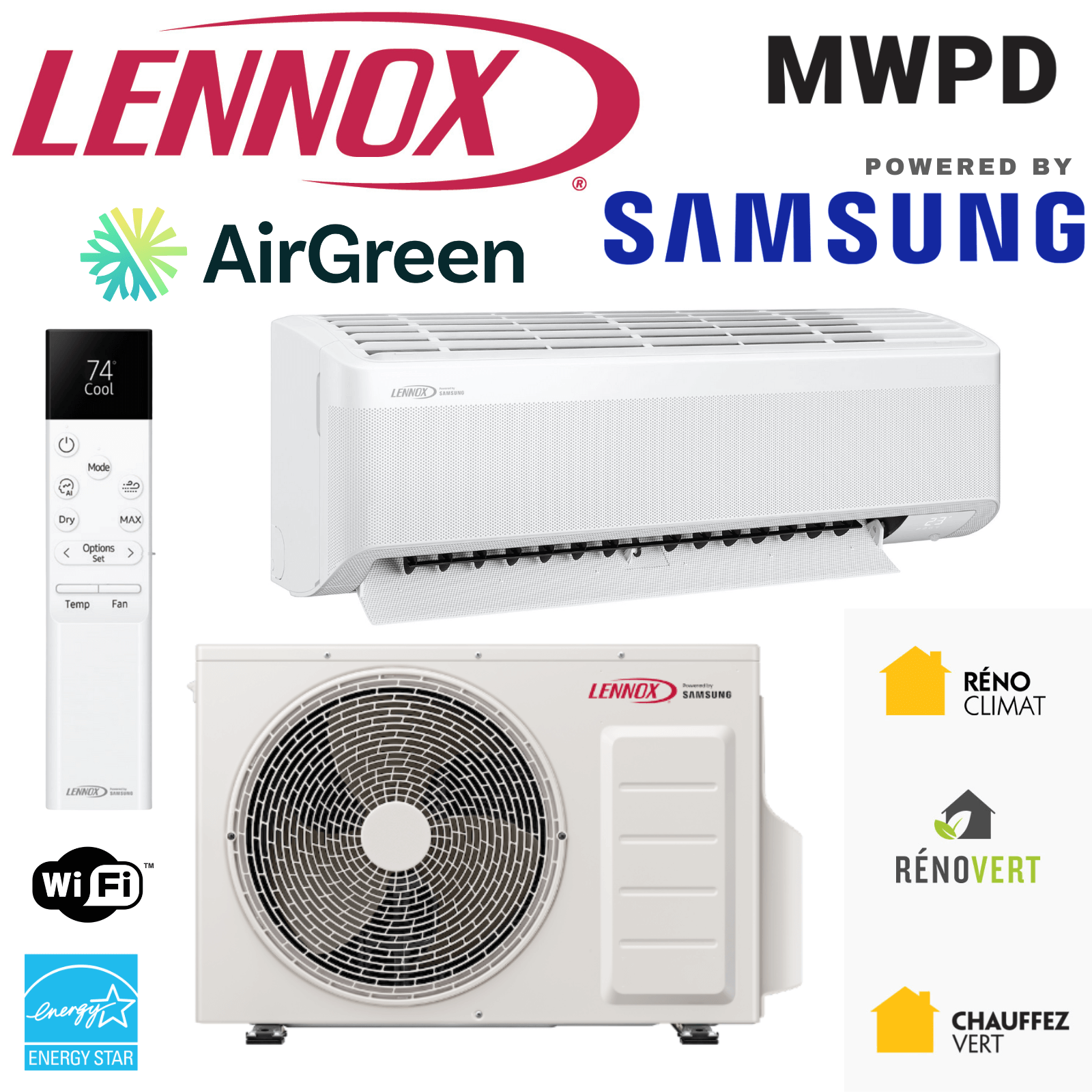 LENNOX MWPD Wall-Mounted Heat Pump | Parts by Samsung | 15,000 BTU
